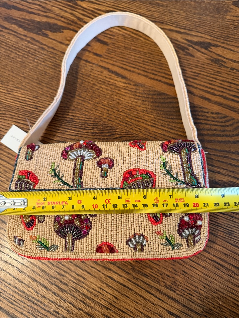NWT Anthropologie The Fiona Beaded bag - Mushroom print - Pearls, Sparkly Stripe - Picture 12 of 14